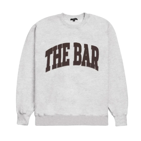 New The Bar Varsity Sweatshirt, Light Heather Grey/Chocolate. - Picture 1 of 8